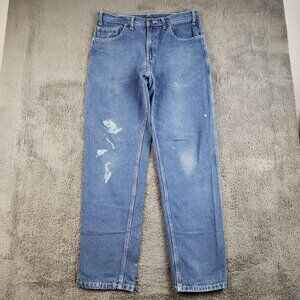 Mens Carpenter Painter Straight Leg Utility Workwear Denim Blue Jeans Size 34x33